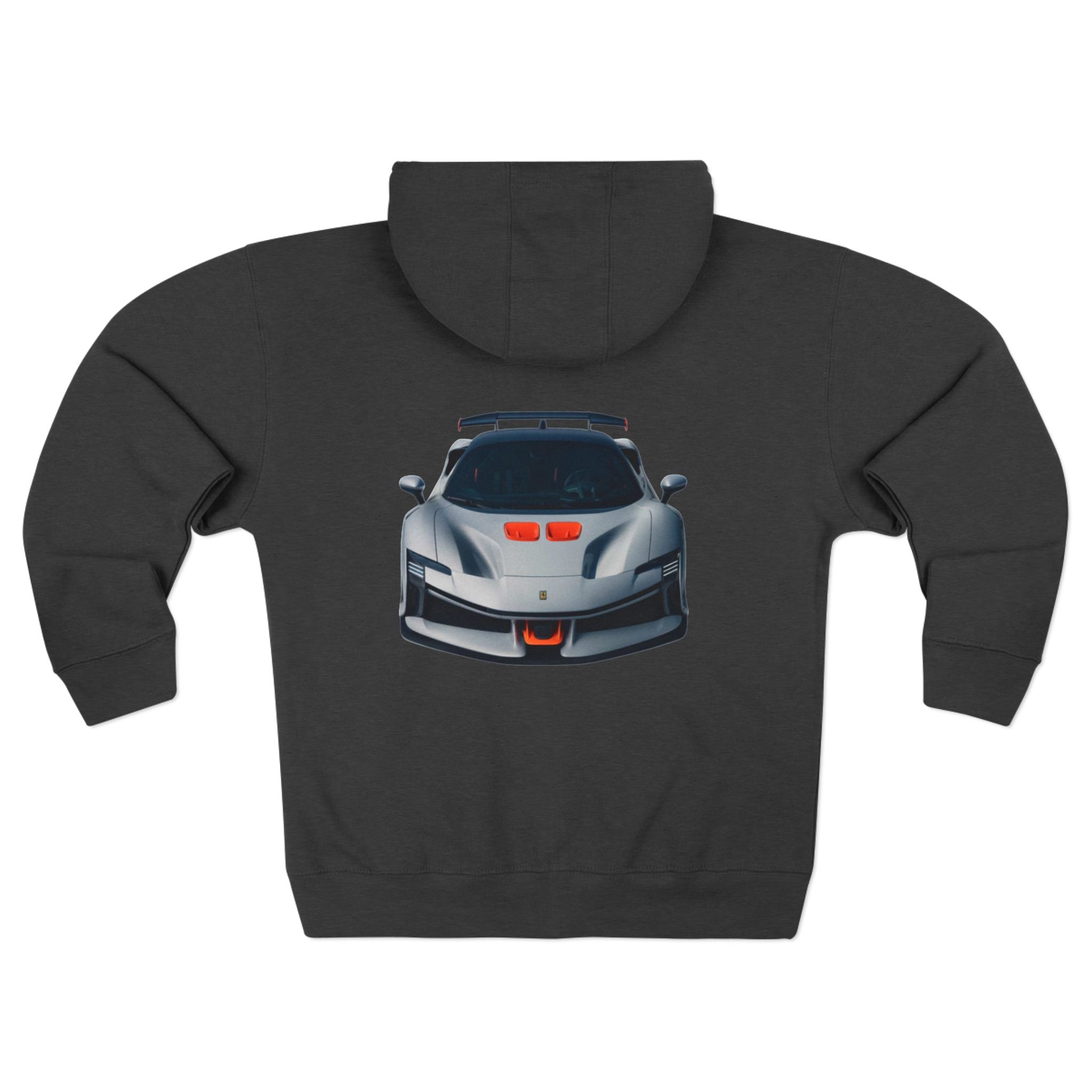 Car Enthusiast Zip Hoodie – Sporty Front Logo & Graphic Supercar Back