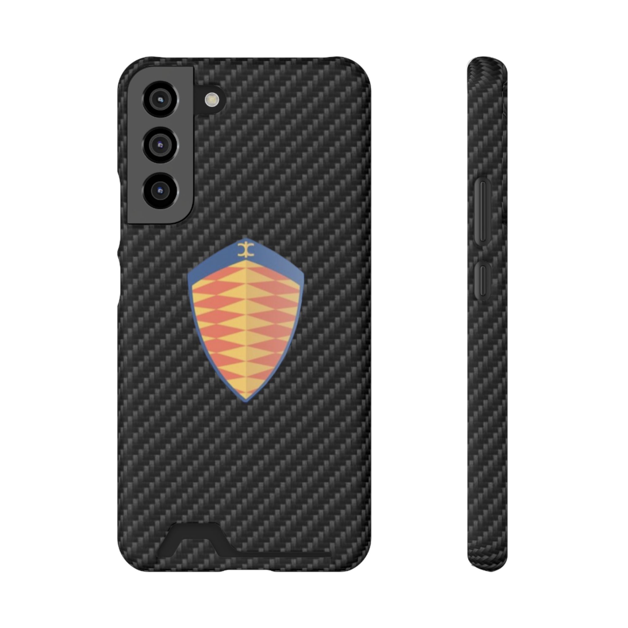 Carbon Fiber Card Holder Phone Case — Geometric Shield Design