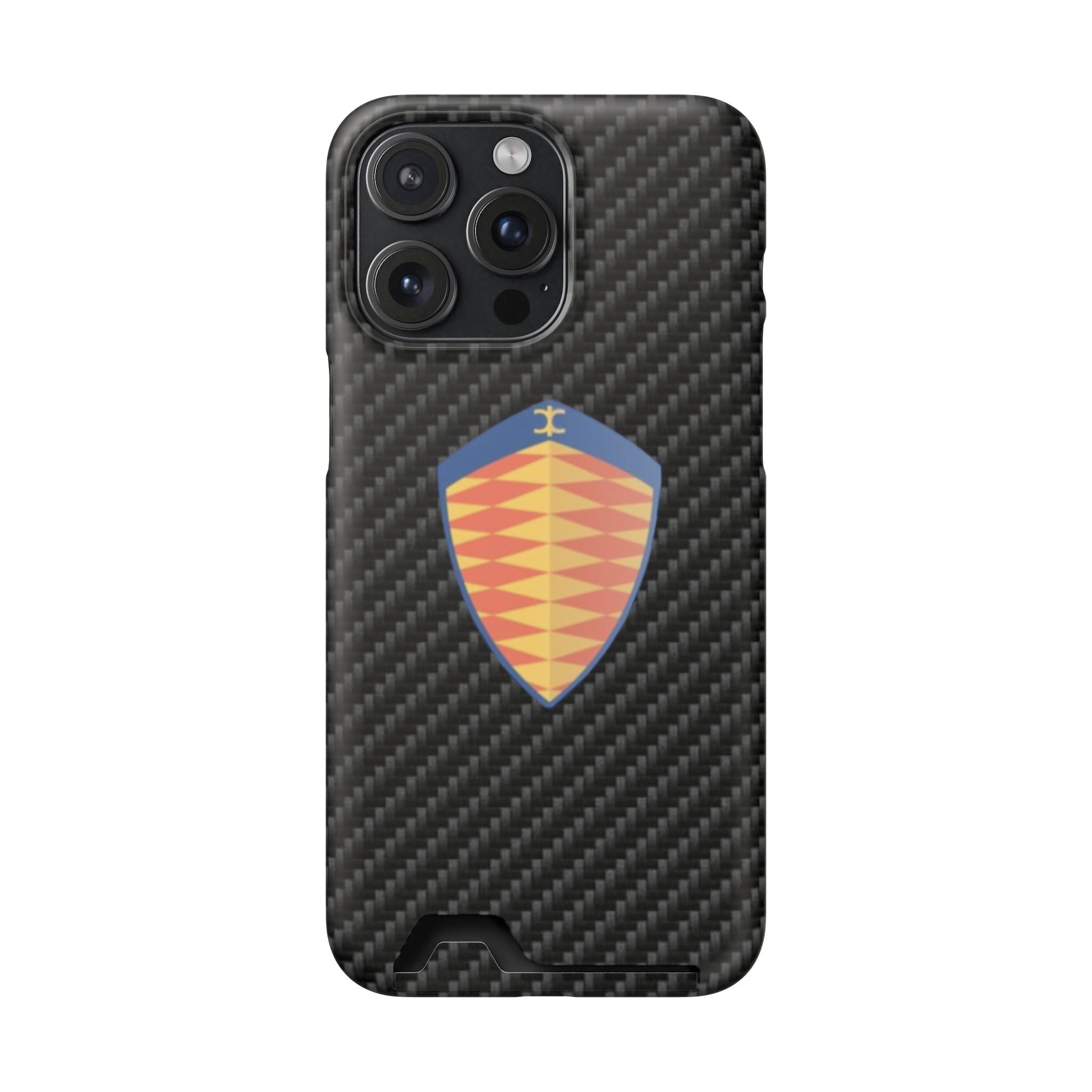 Carbon Fiber Card Holder Phone Case — Geometric Shield Design
