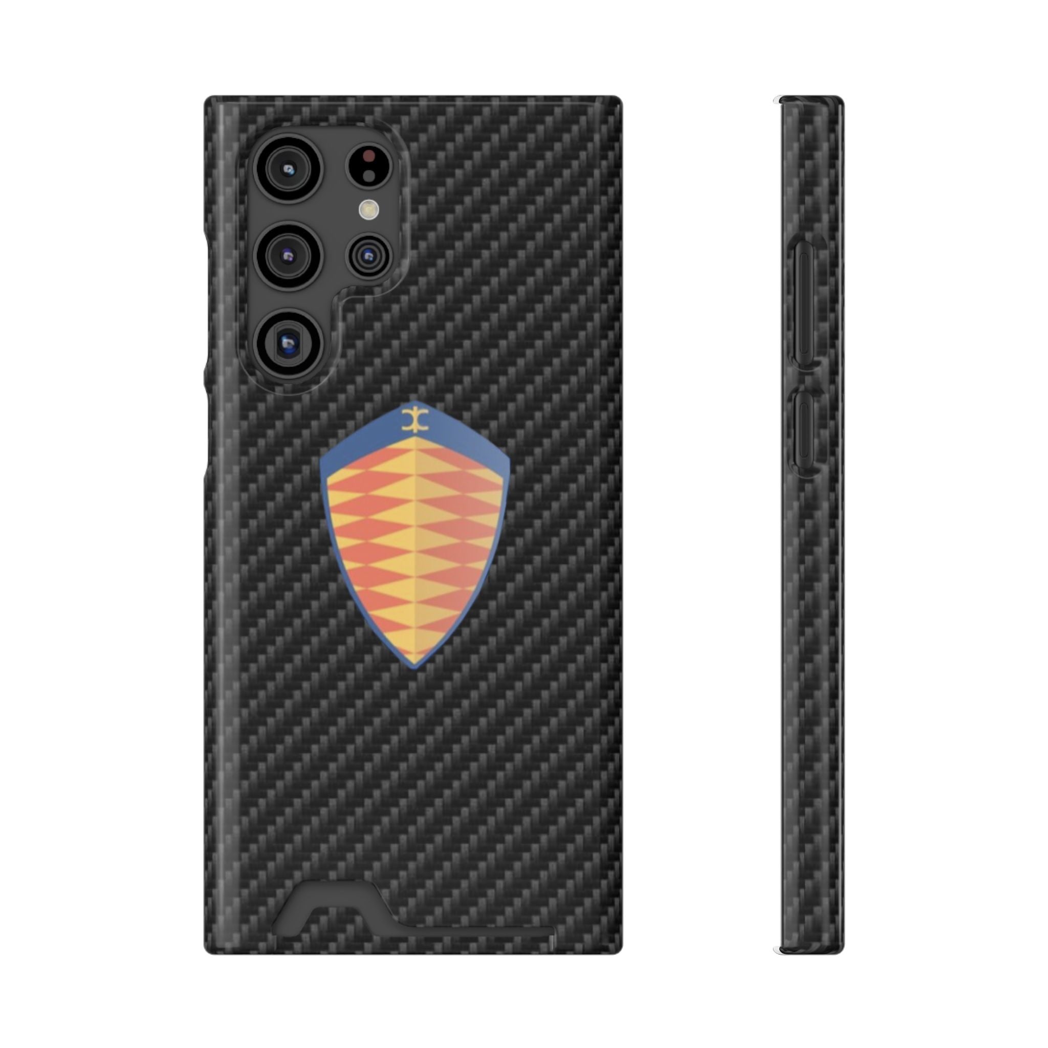 Carbon Fiber Card Holder Phone Case — Geometric Shield Design