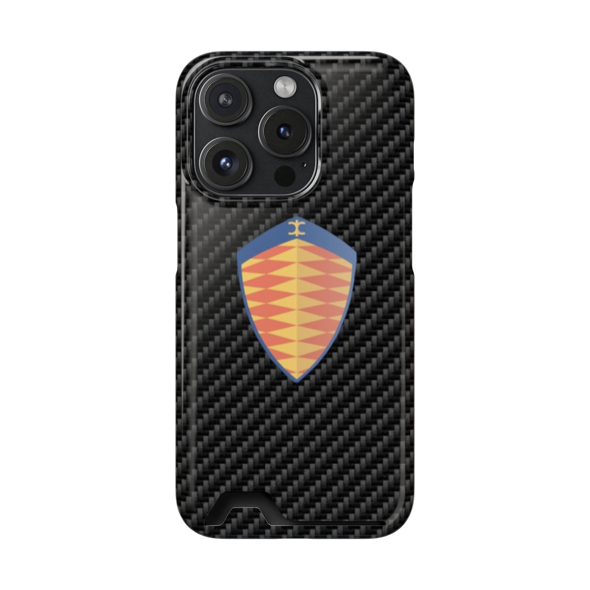 Carbon Fiber Card Holder Phone Case — Geometric Shield Design