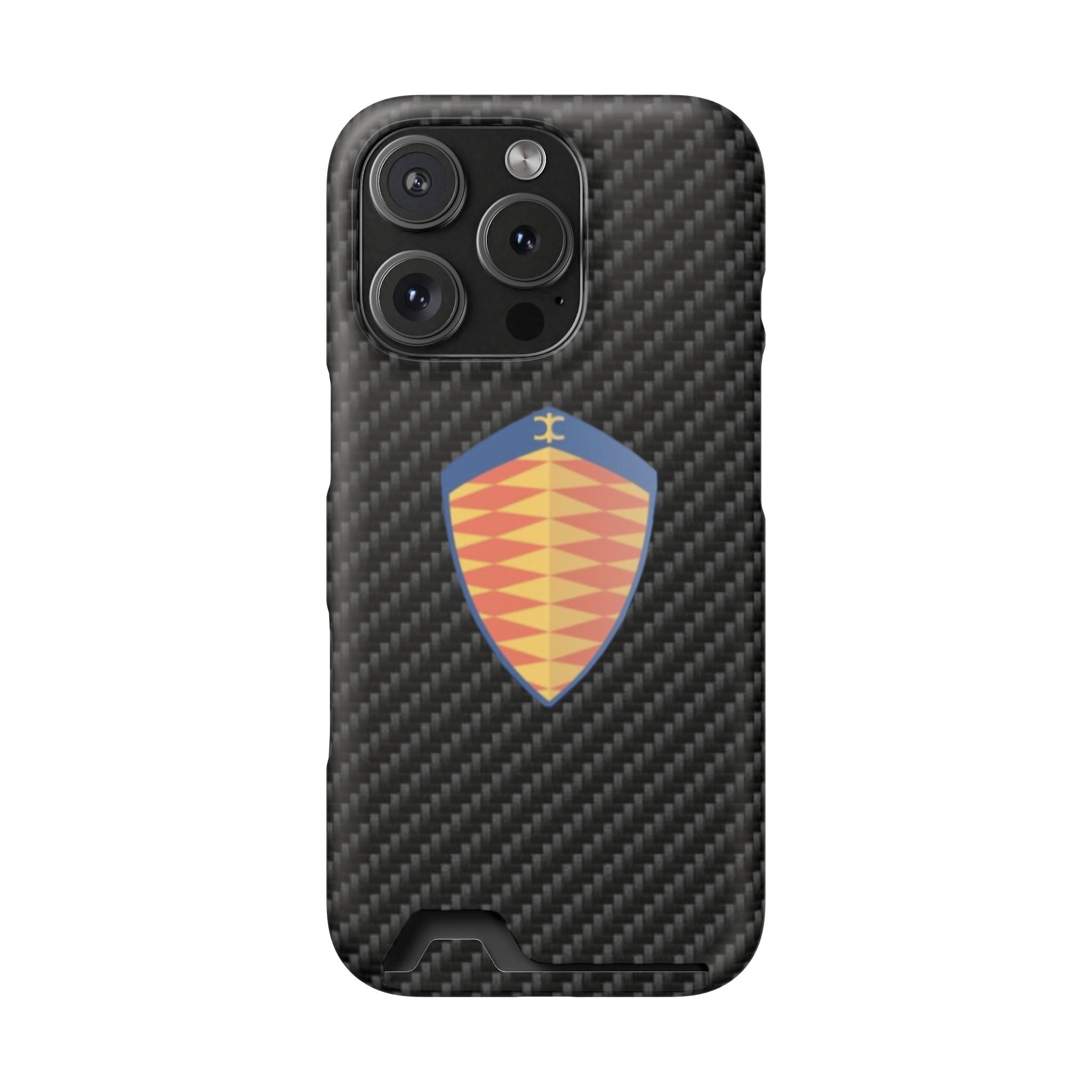 Carbon Fiber Card Holder Phone Case — Geometric Shield Design