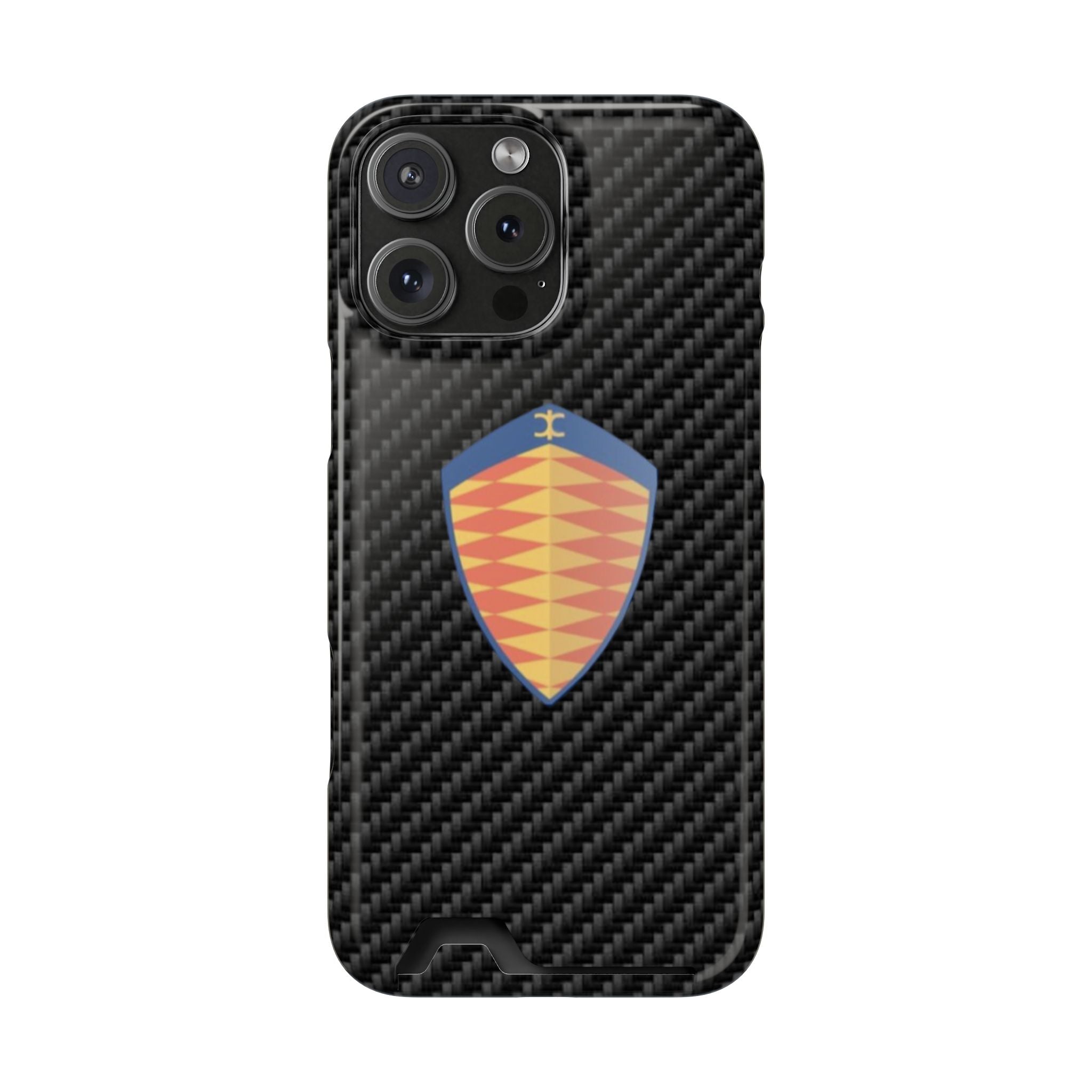 Carbon Fiber Card Holder Phone Case — Geometric Shield Design