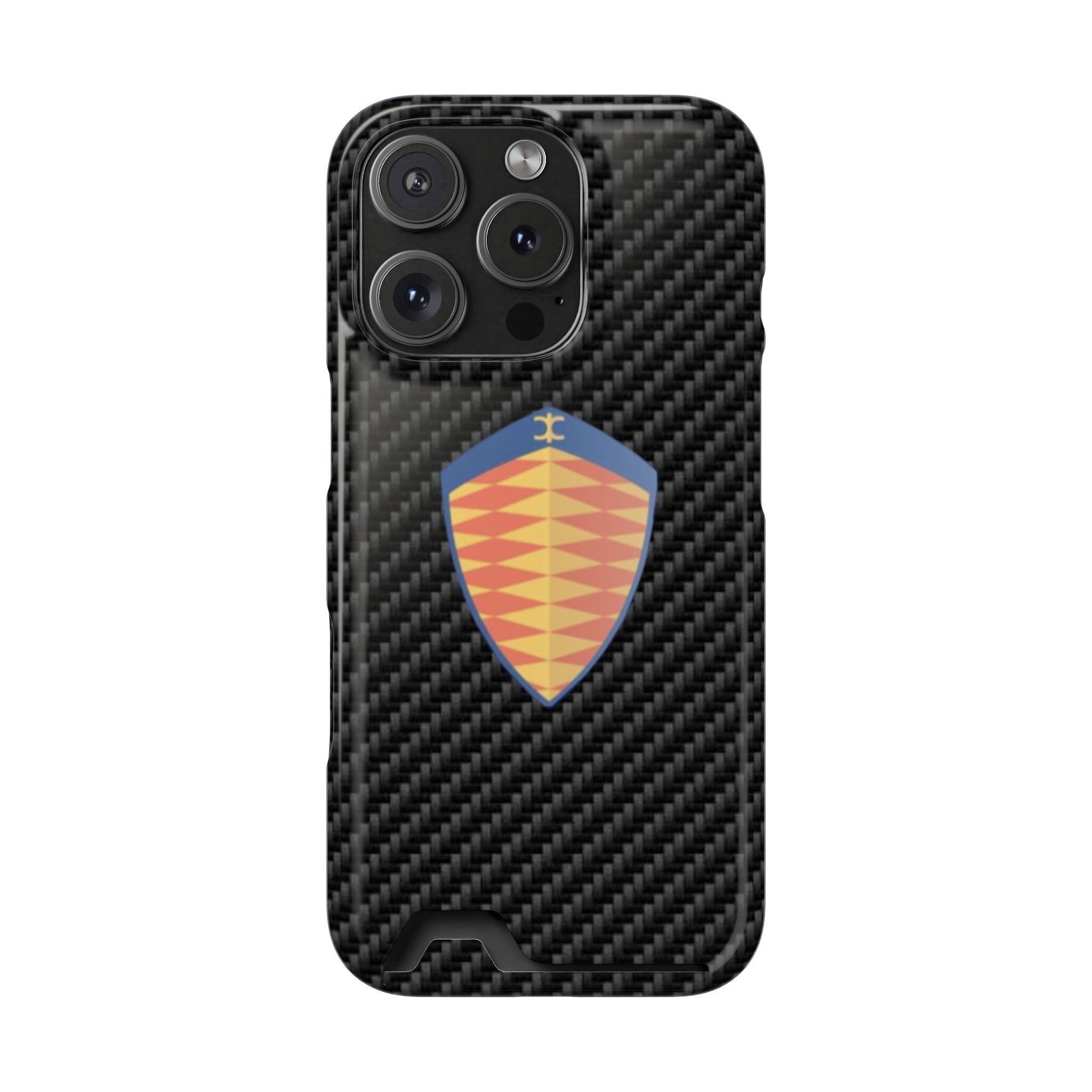 Carbon Fiber Card Holder Phone Case — Geometric Shield Design