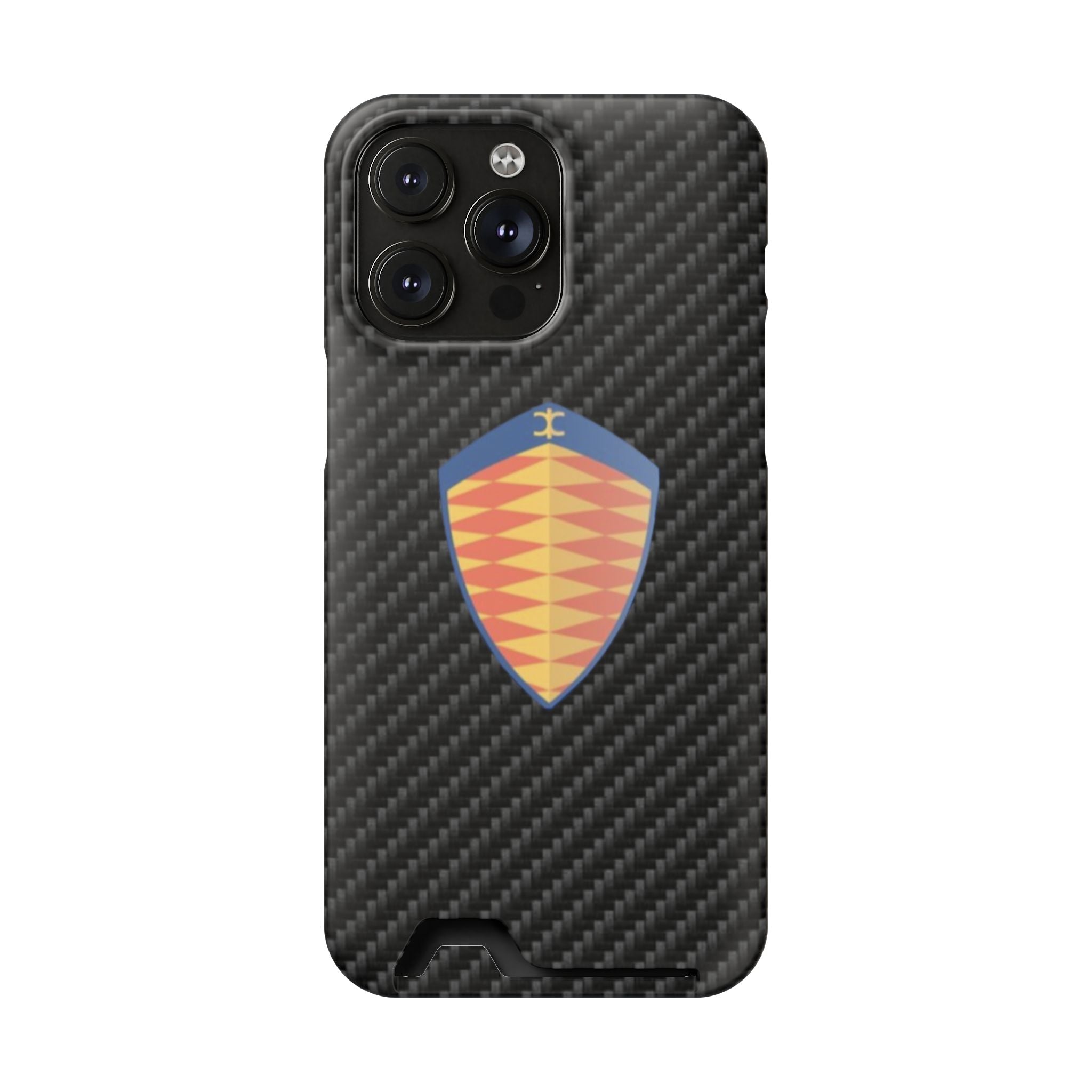 Carbon Fiber Card Holder Phone Case — Geometric Shield Design