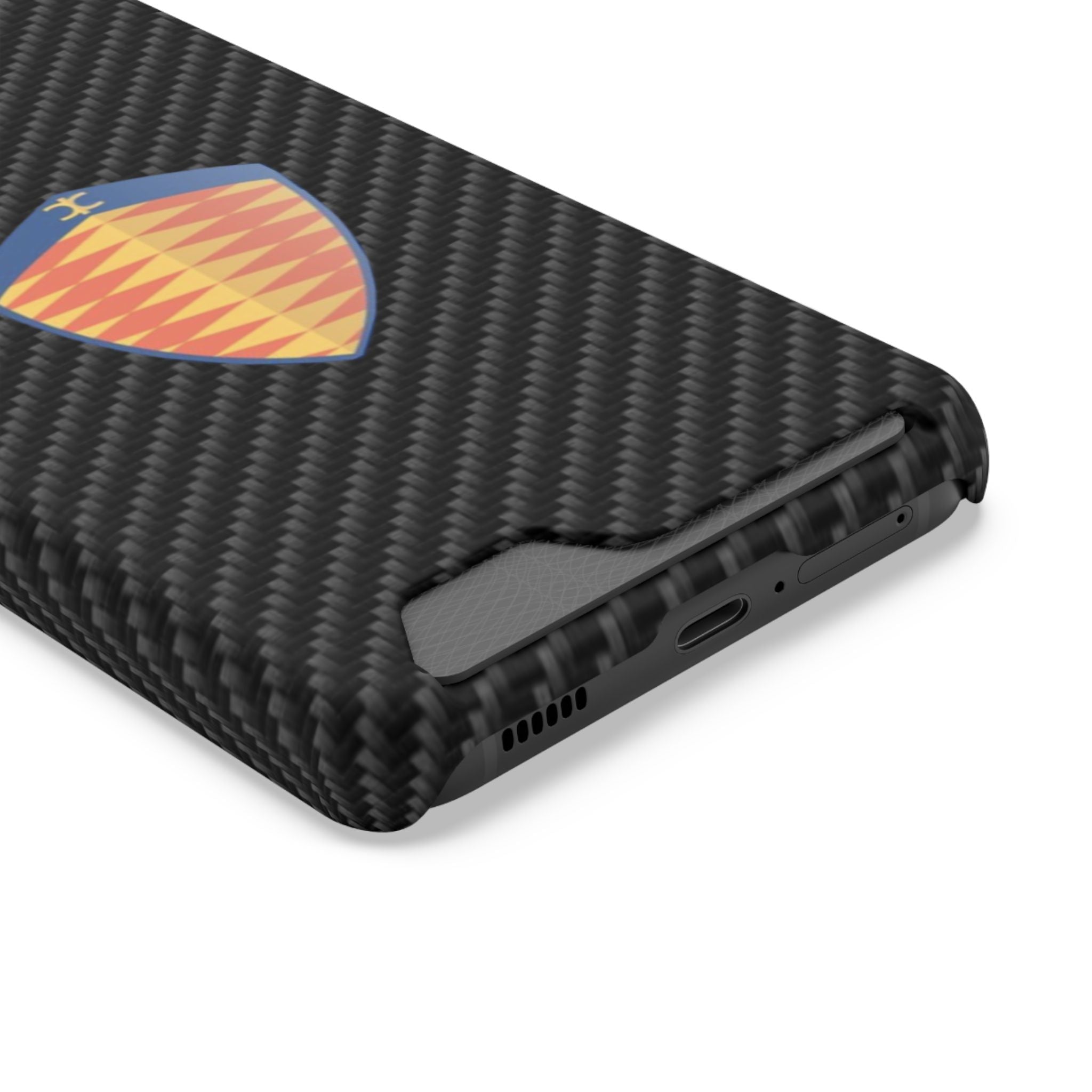 Carbon Fiber Card Holder Phone Case — Geometric Shield Design