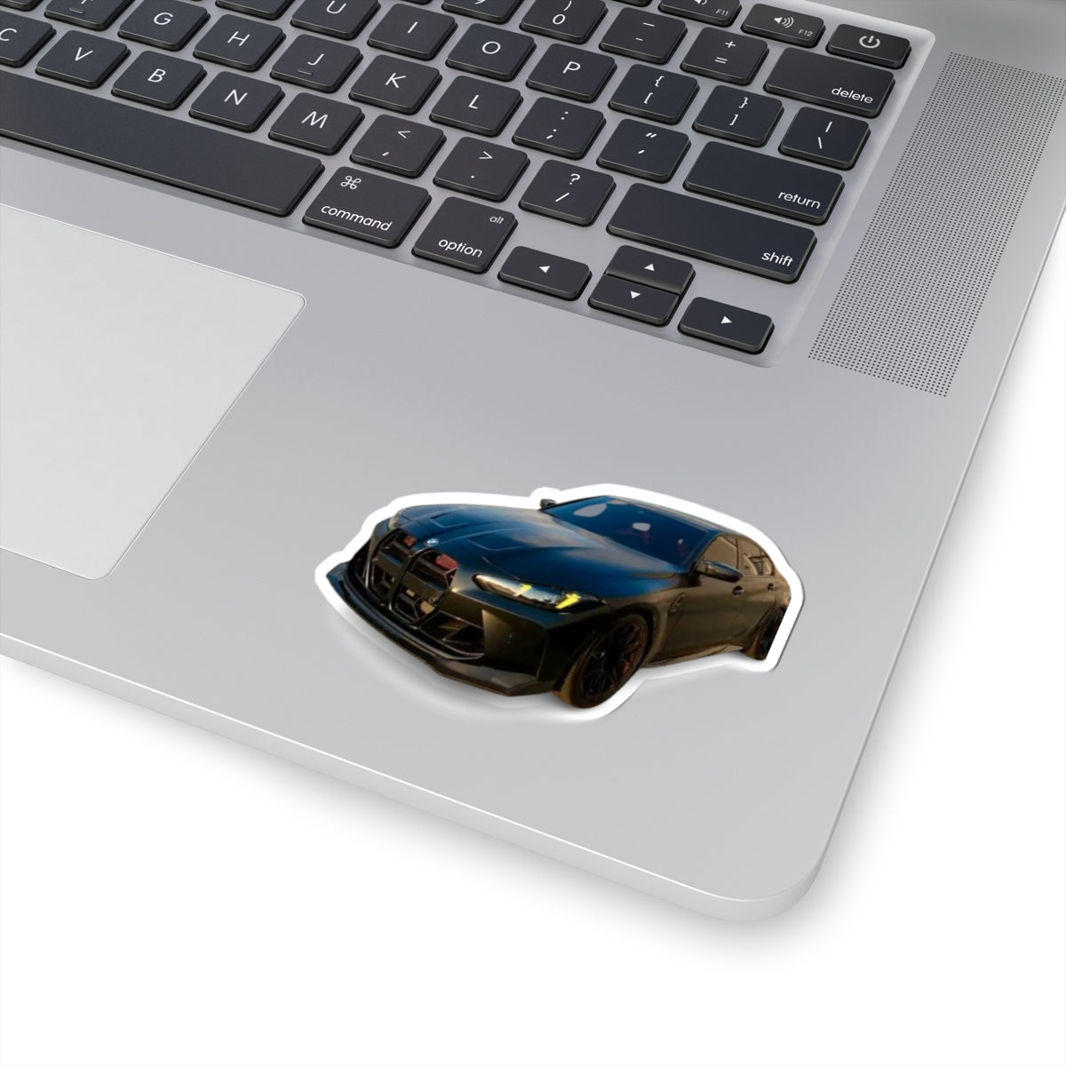 Black Sports Car Kiss-Cut Sticker — Glossy BMW M4 Design for Laptops & Cars