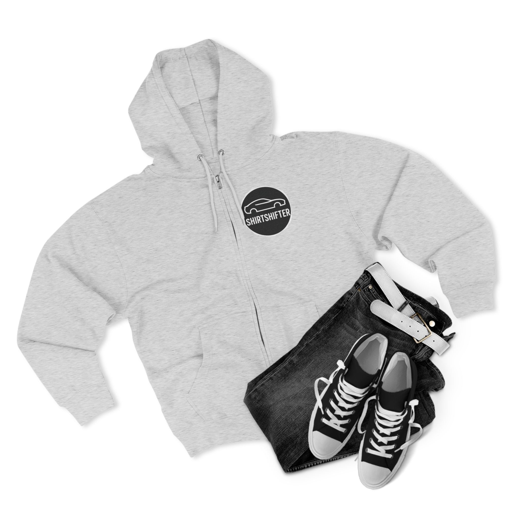 Car Enthusiast Zip Hoodie – Sporty Front Logo & Graphic Supercar Back