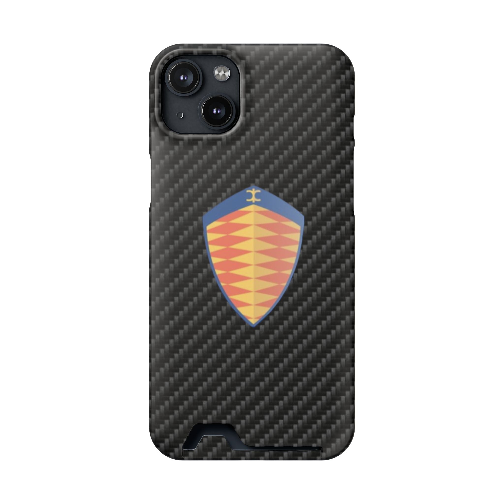 Carbon Fiber Card Holder Phone Case — Geometric Shield Design