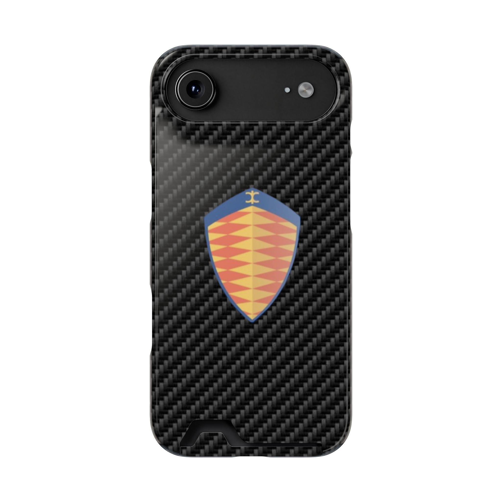 Carbon Fiber Card Holder Phone Case — Geometric Shield Design
