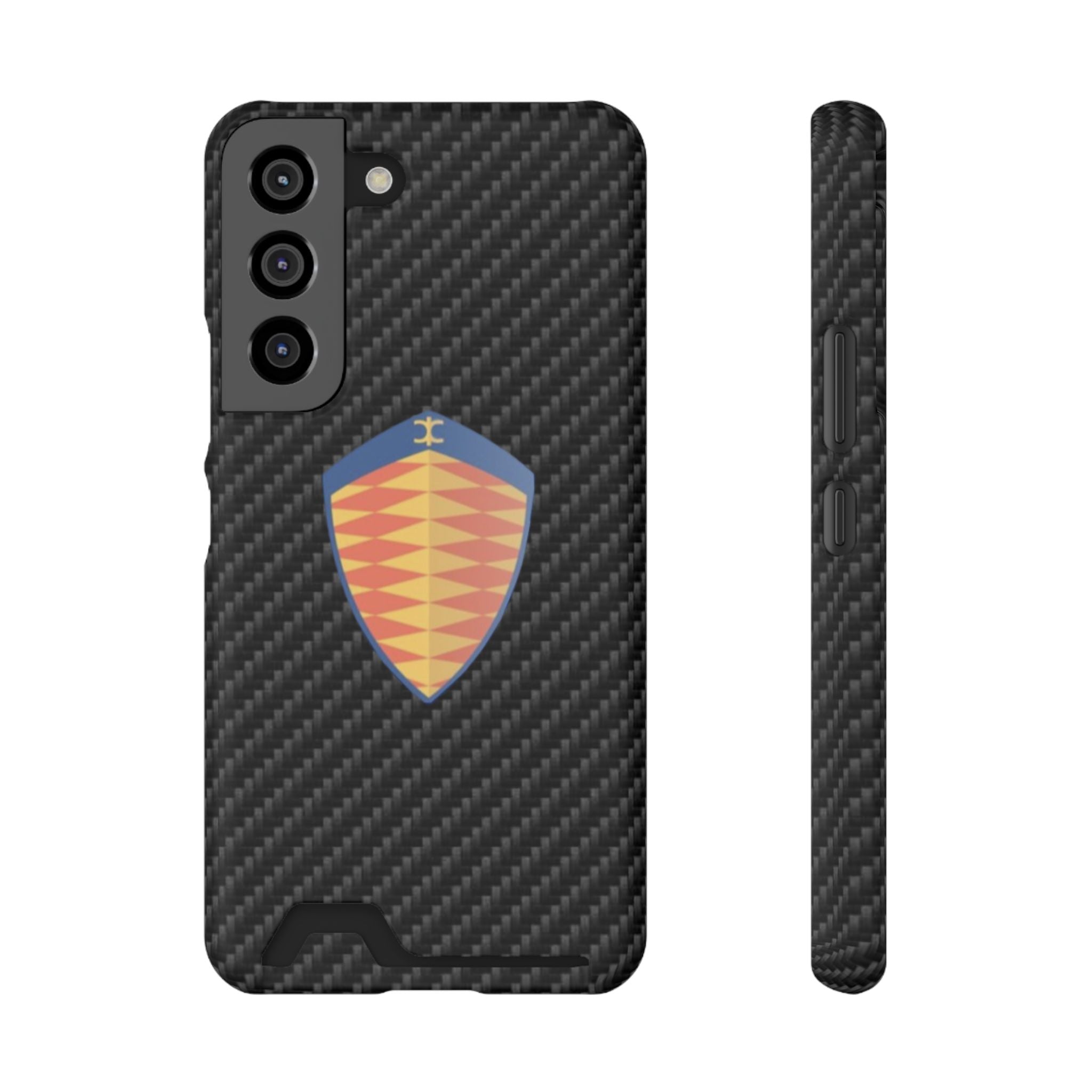Carbon Fiber Card Holder Phone Case — Geometric Shield Design