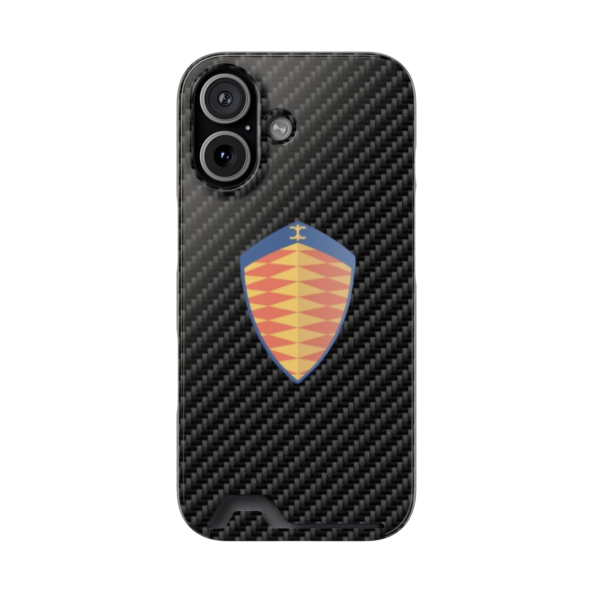 Carbon Fiber Card Holder Phone Case — Geometric Shield Design
