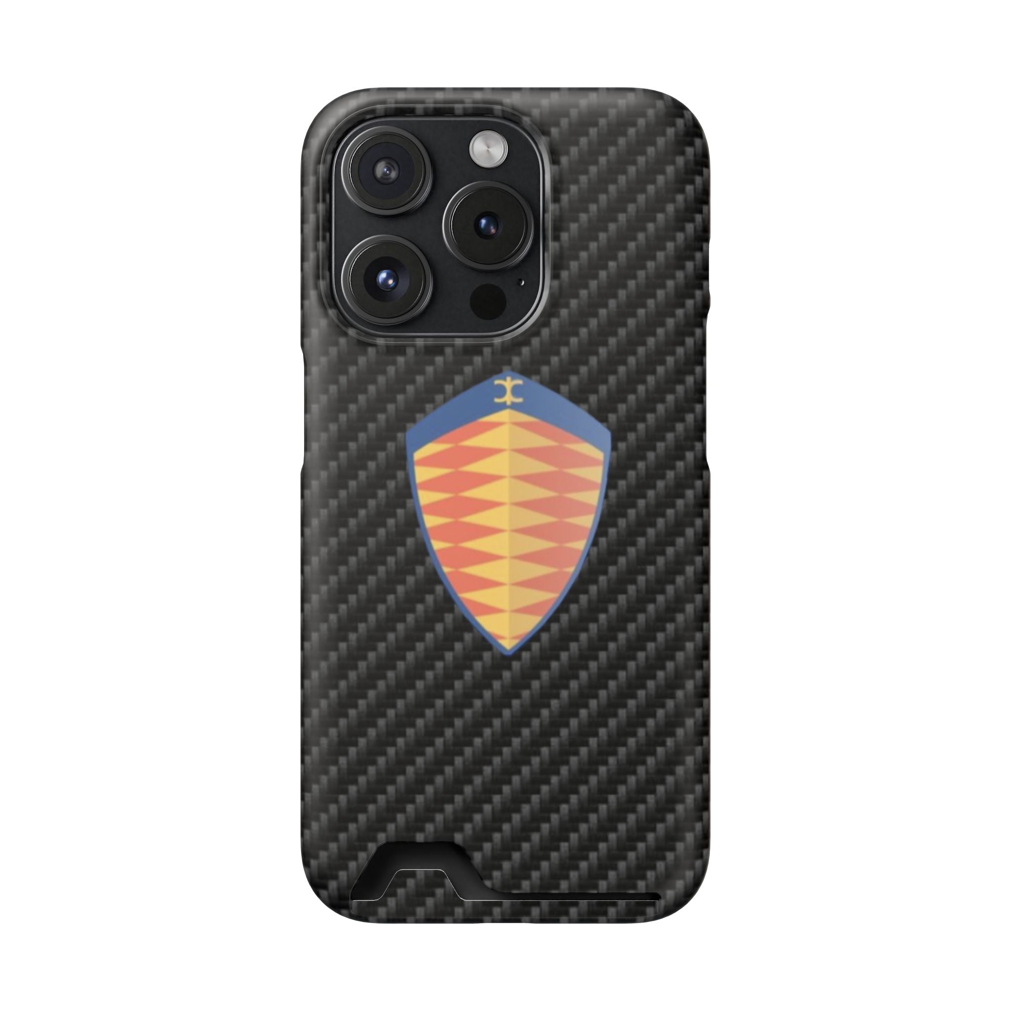 Carbon Fiber Card Holder Phone Case — Geometric Shield Design