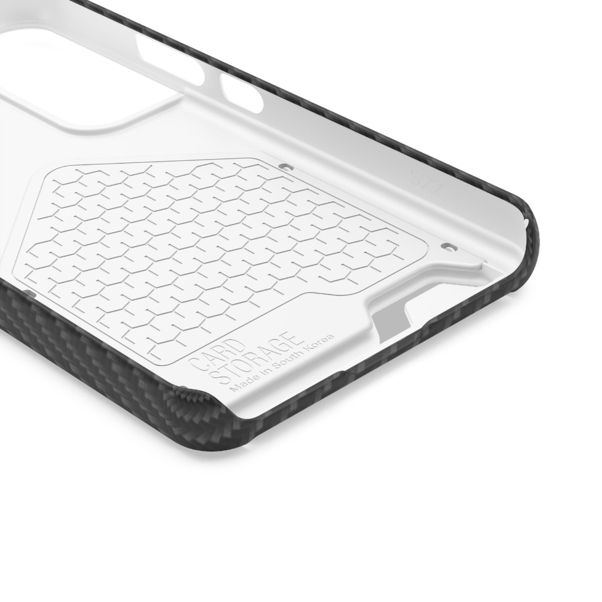 Carbon Fiber Card Holder Phone Case — Geometric Shield Design
