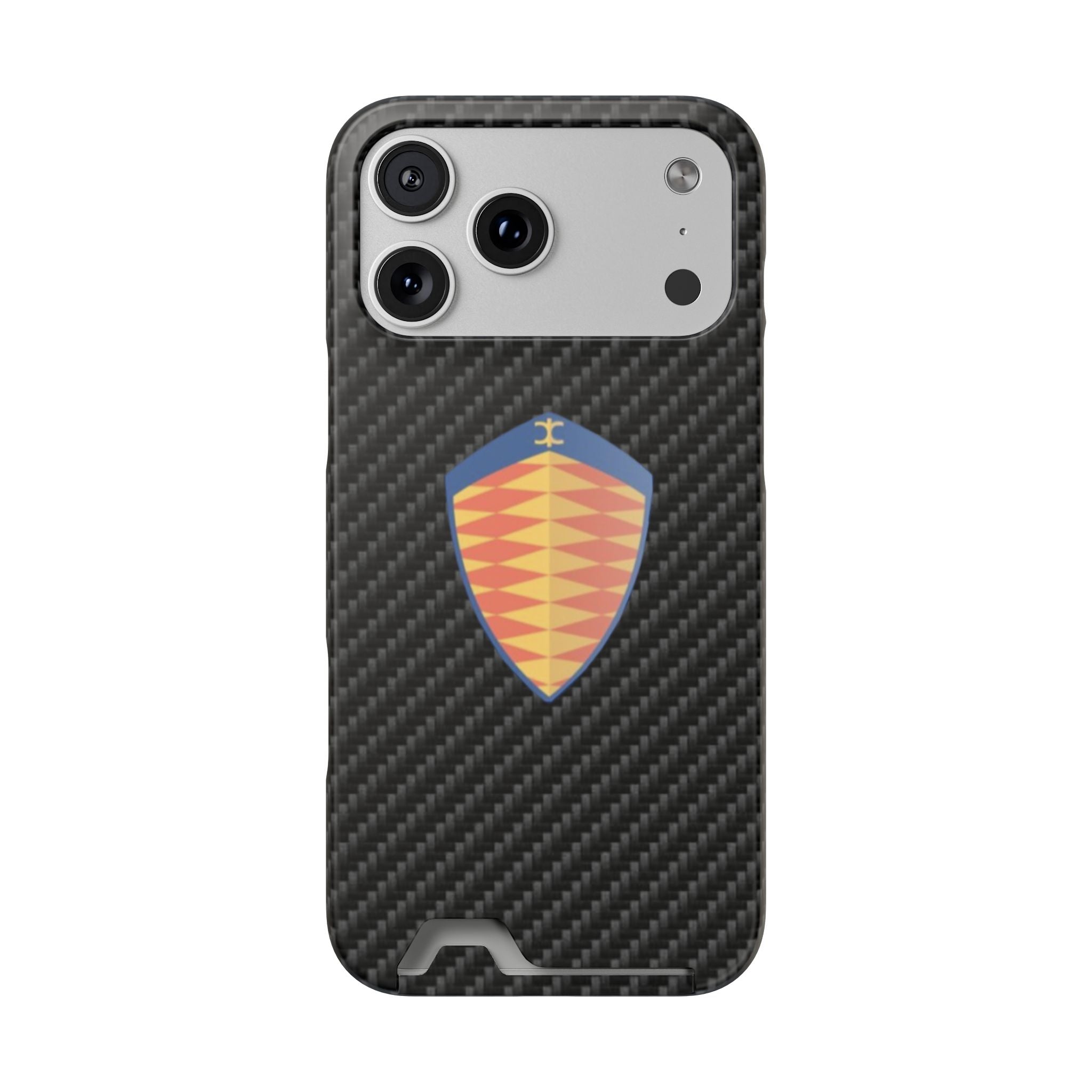 Carbon Fiber Card Holder Phone Case — Geometric Shield Design