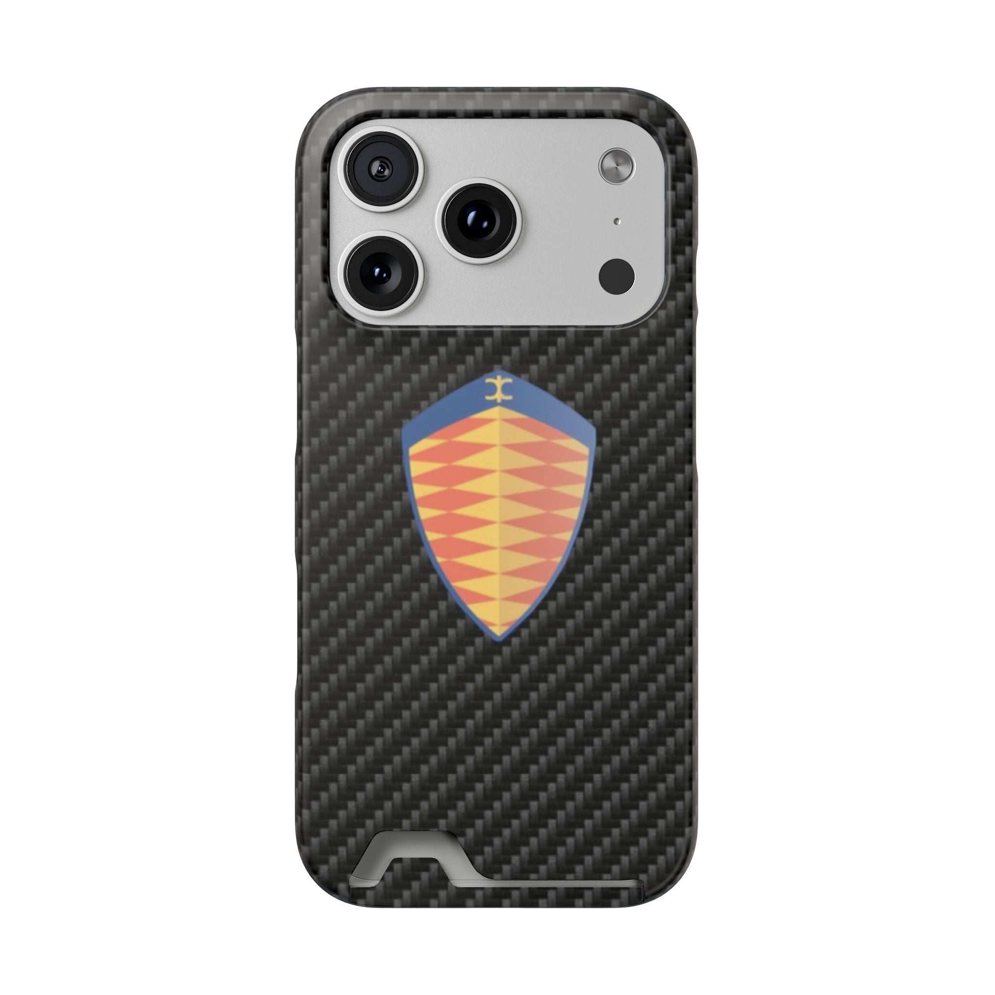Carbon Fiber Card Holder Phone Case — Geometric Shield Design
