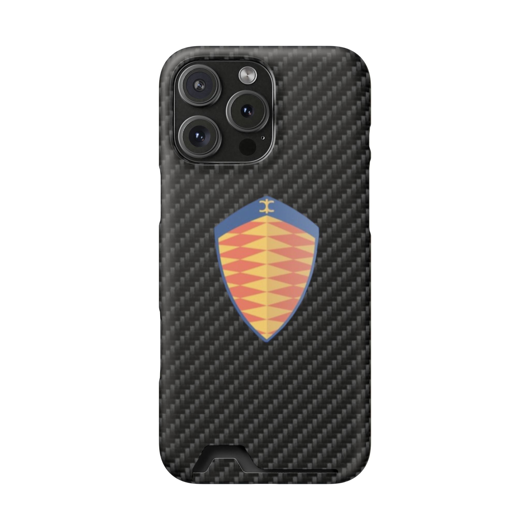 Carbon Fiber Card Holder Phone Case — Geometric Shield Design
