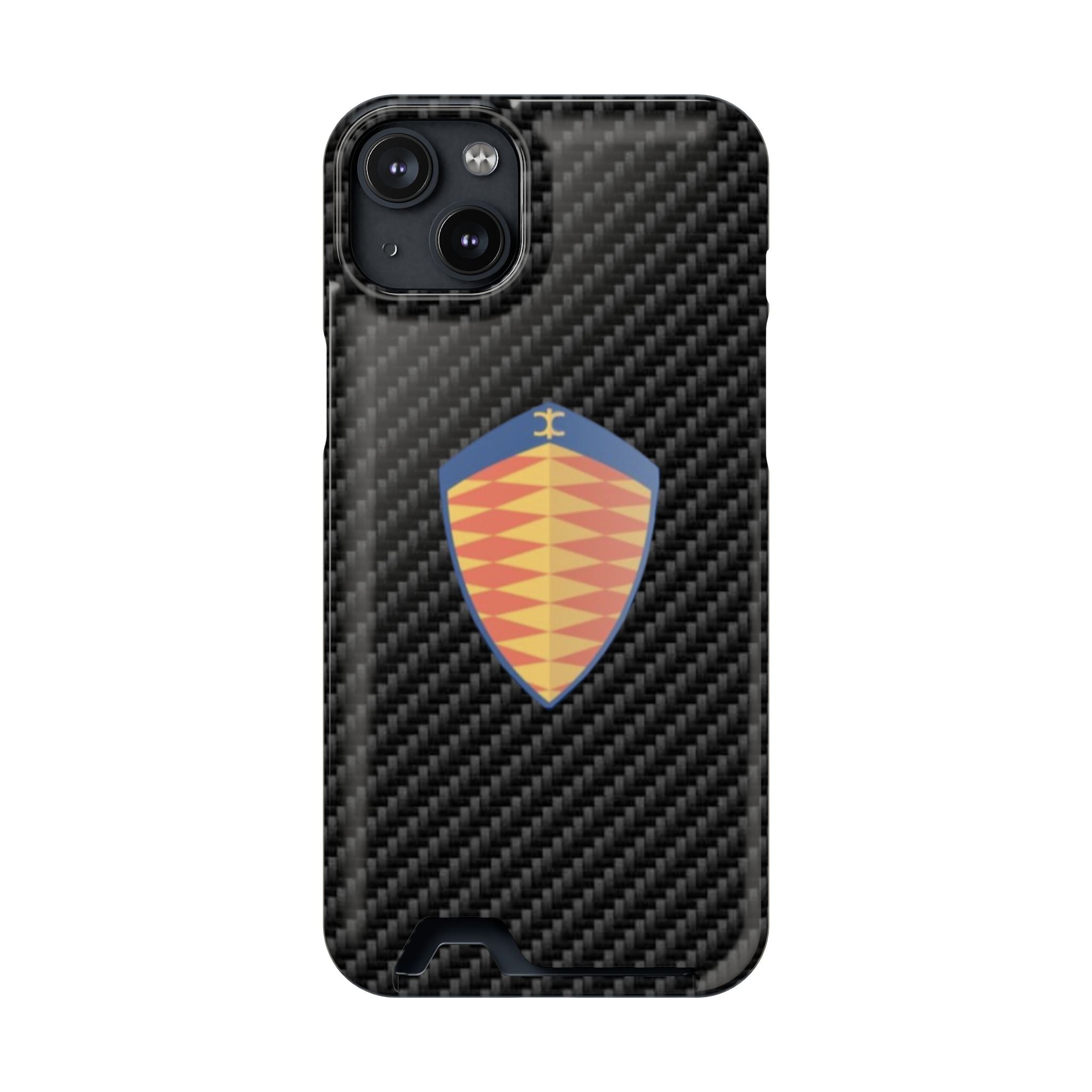 Carbon Fiber Card Holder Phone Case — Geometric Shield Design