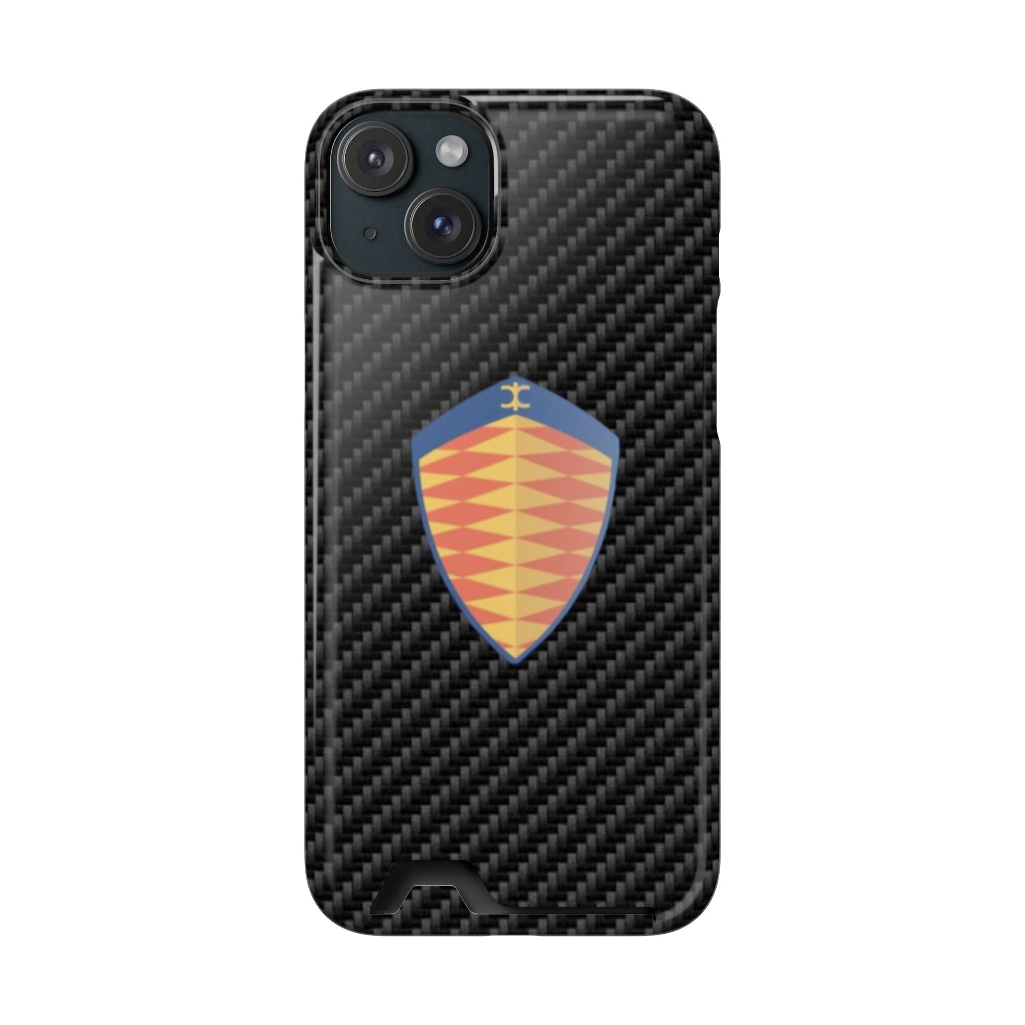 Carbon Fiber Card Holder Phone Case — Geometric Shield Design