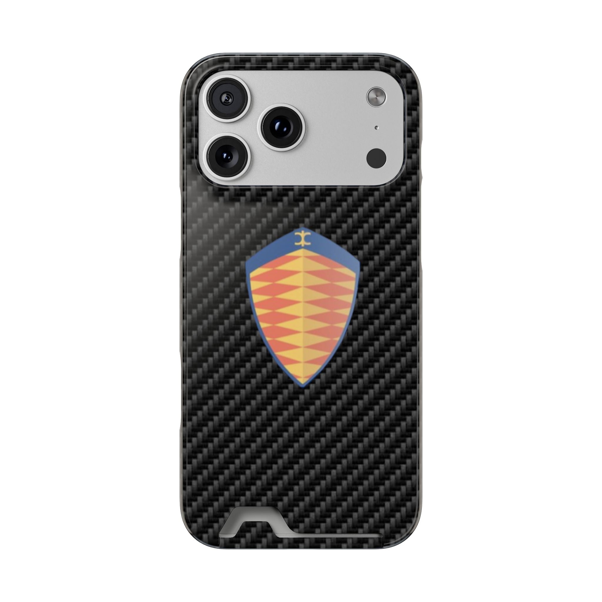 Carbon Fiber Card Holder Phone Case — Geometric Shield Design