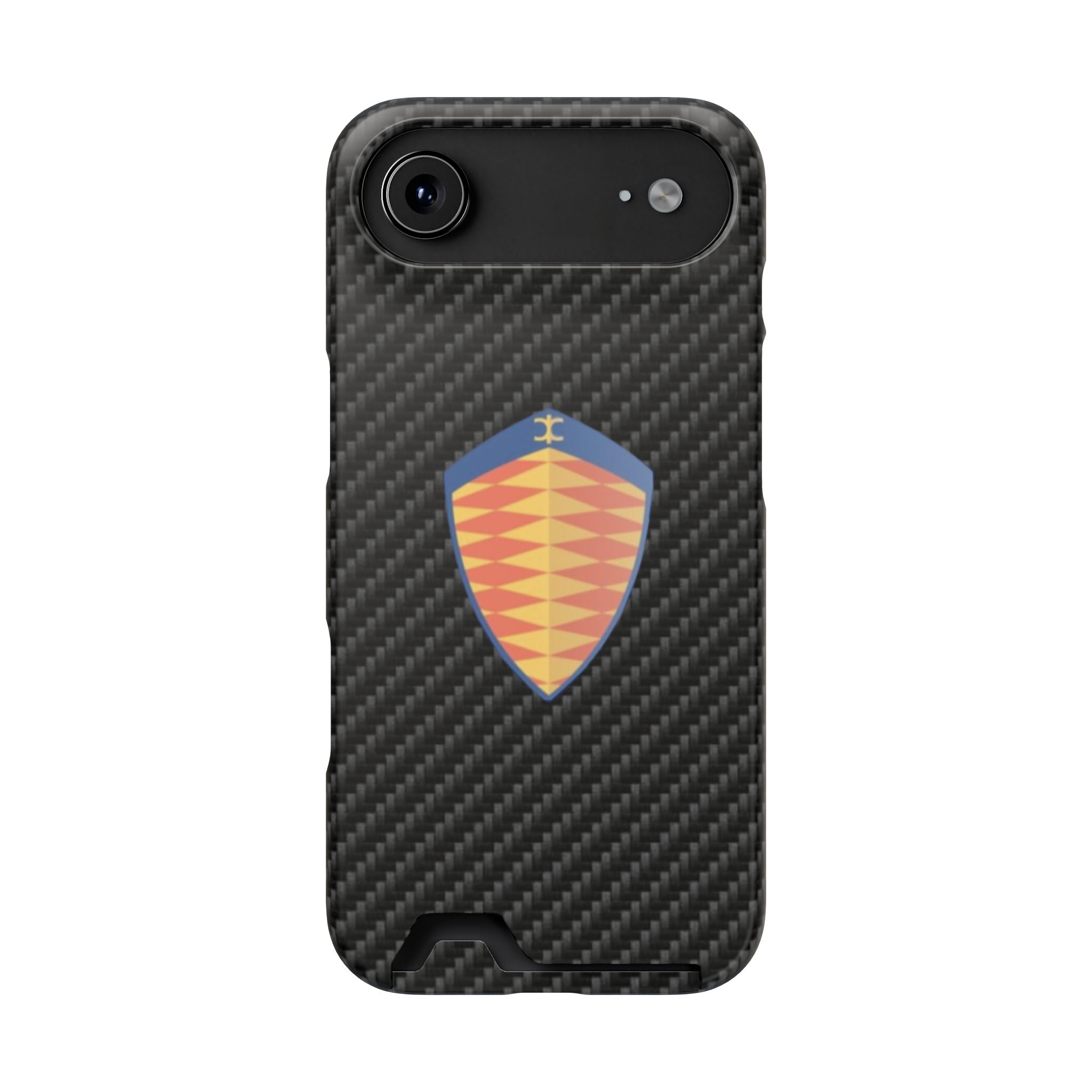 Carbon Fiber Card Holder Phone Case — Geometric Shield Design