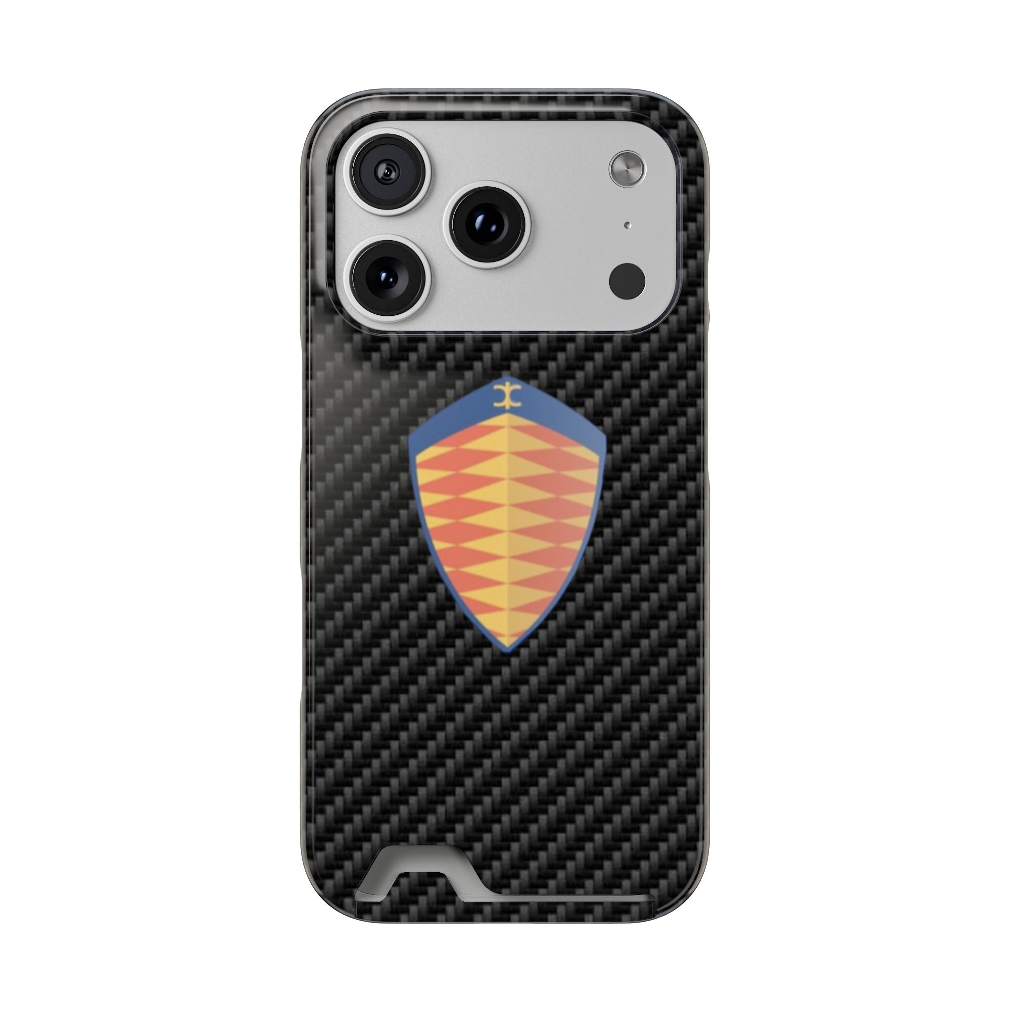 Carbon Fiber Card Holder Phone Case — Geometric Shield Design