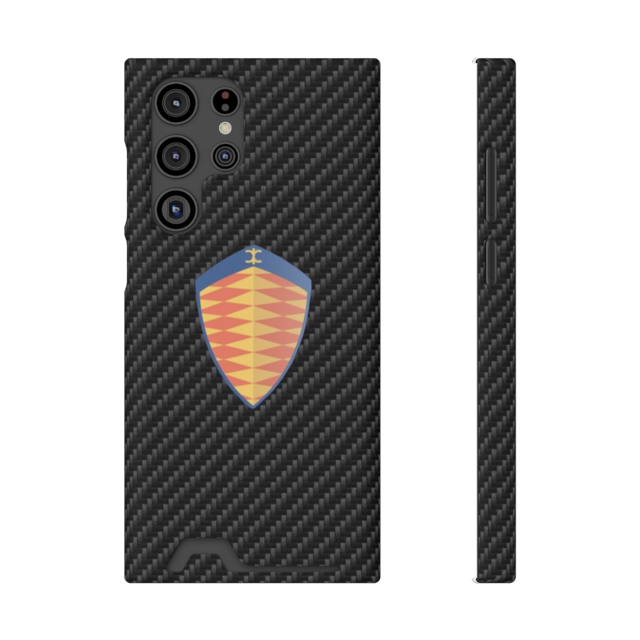 Carbon Fiber Card Holder Phone Case — Geometric Shield Design