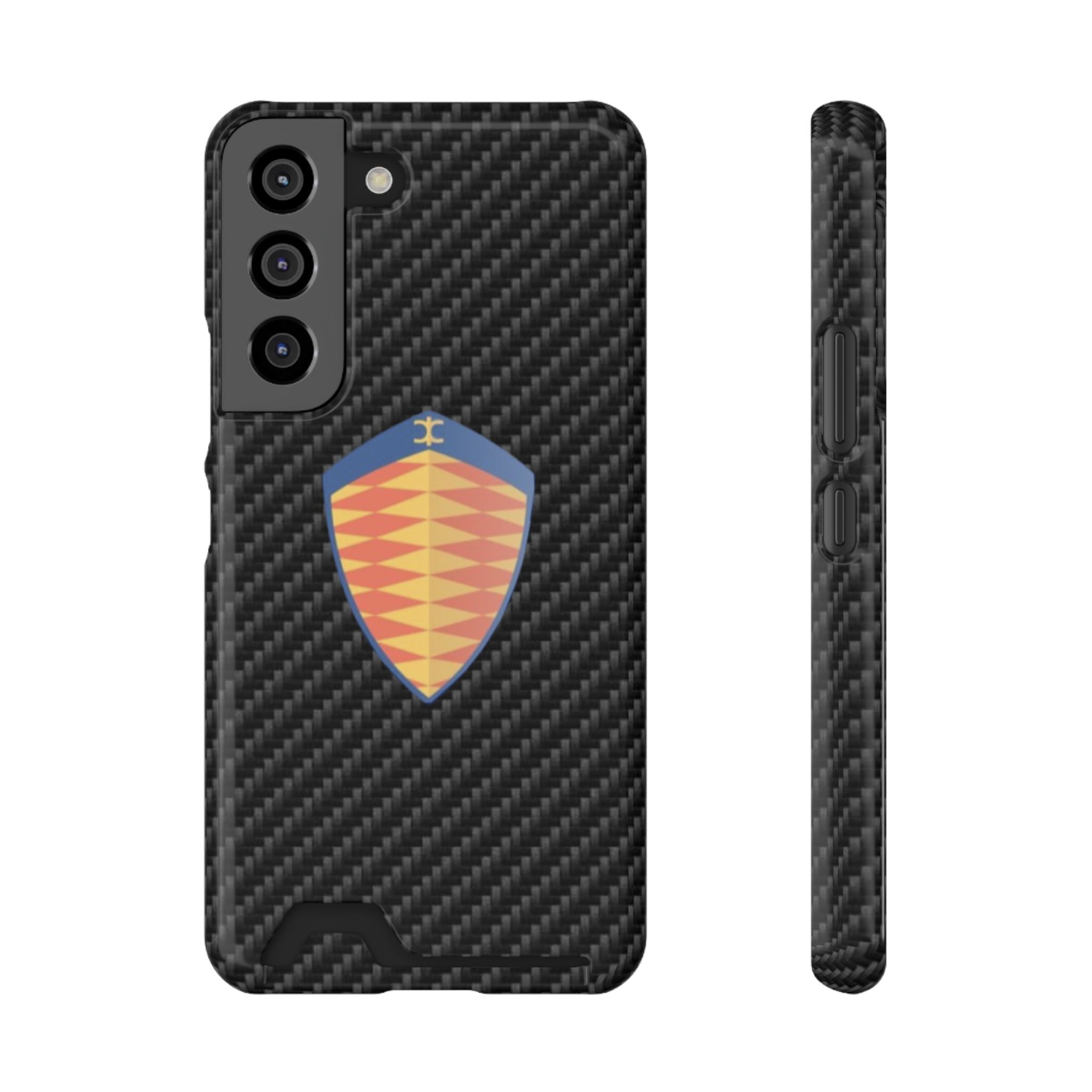 Carbon Fiber Card Holder Phone Case — Geometric Shield Design