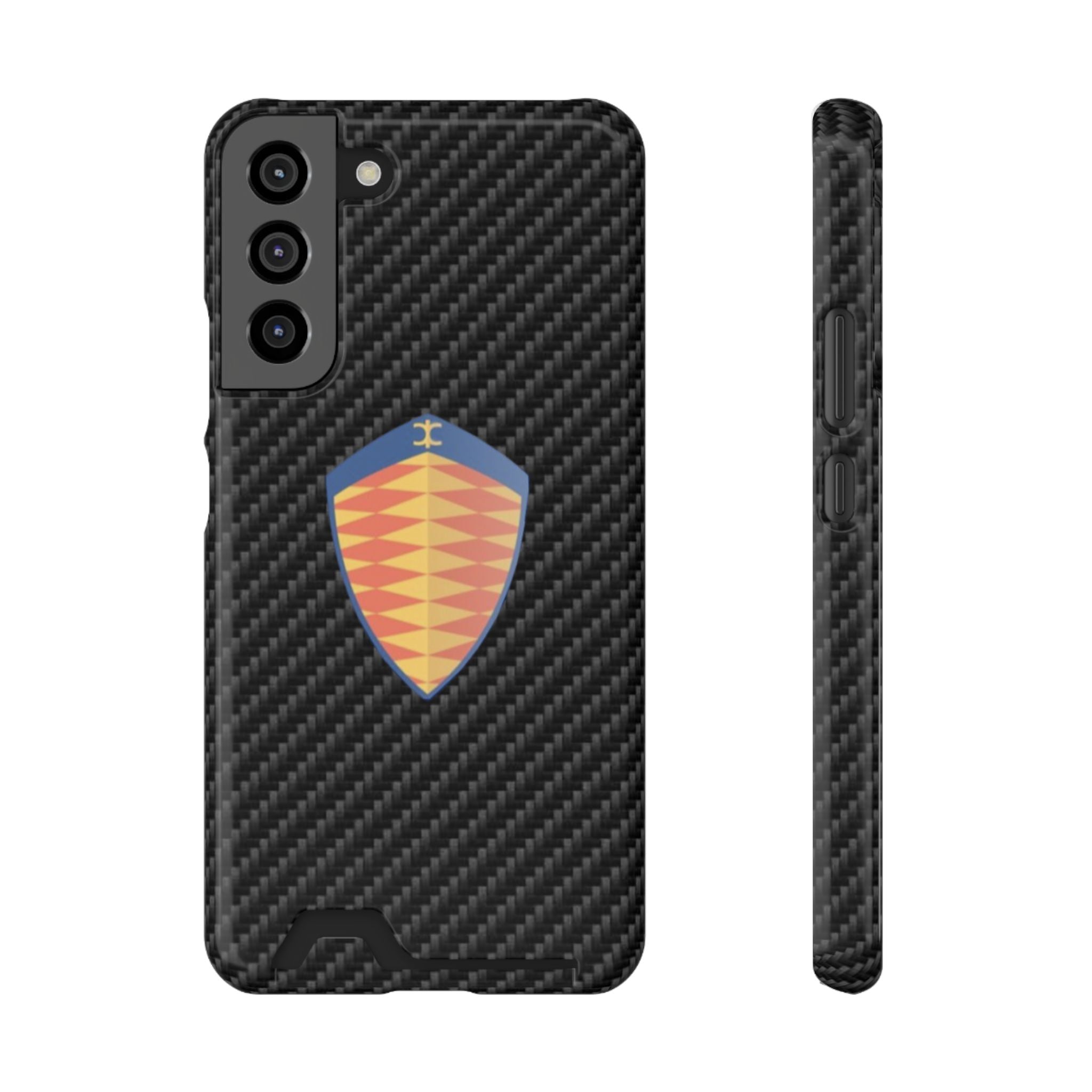 Carbon Fiber Card Holder Phone Case — Geometric Shield Design
