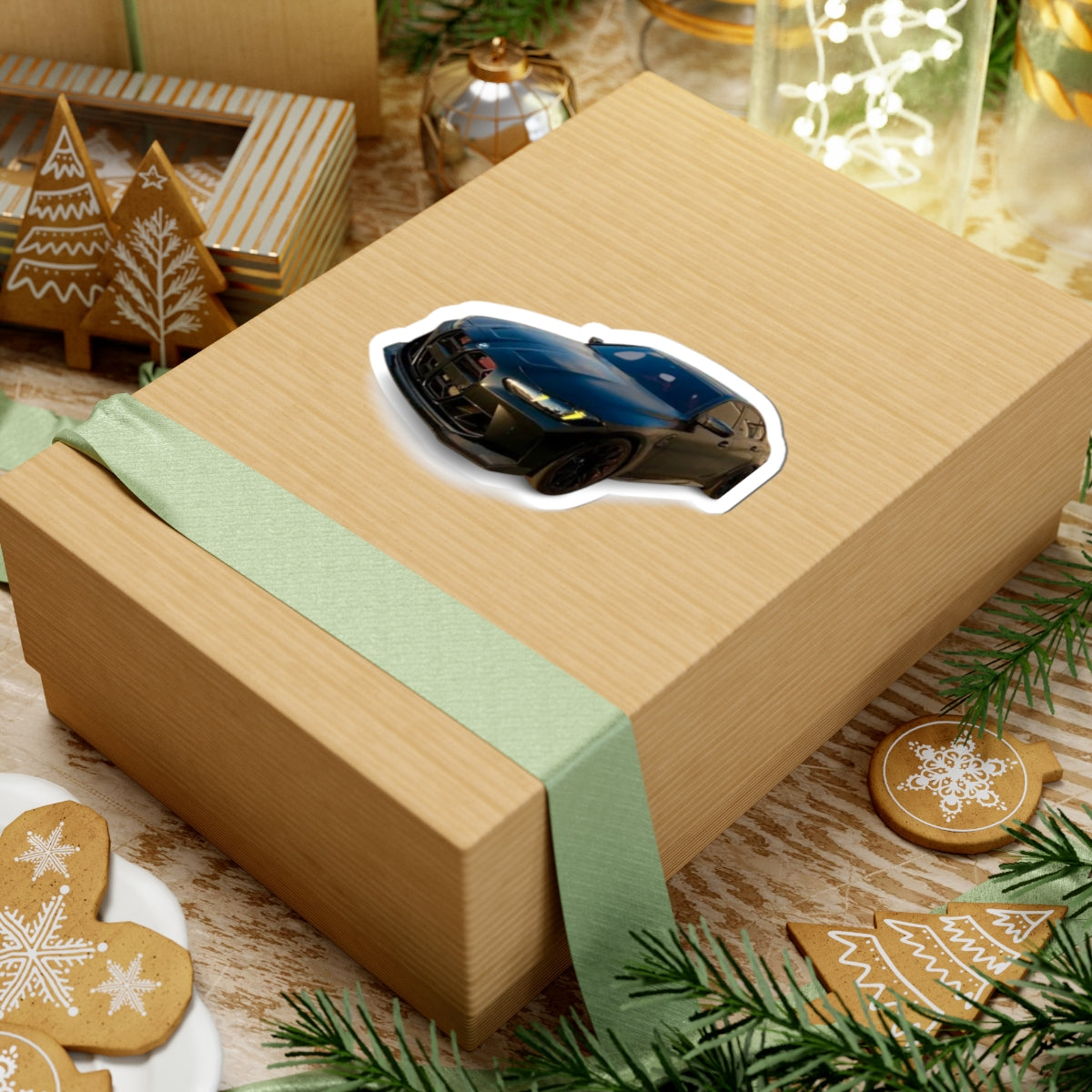 Black Sports Car Kiss-Cut Sticker — Glossy BMW M4 Design for Laptops & Cars