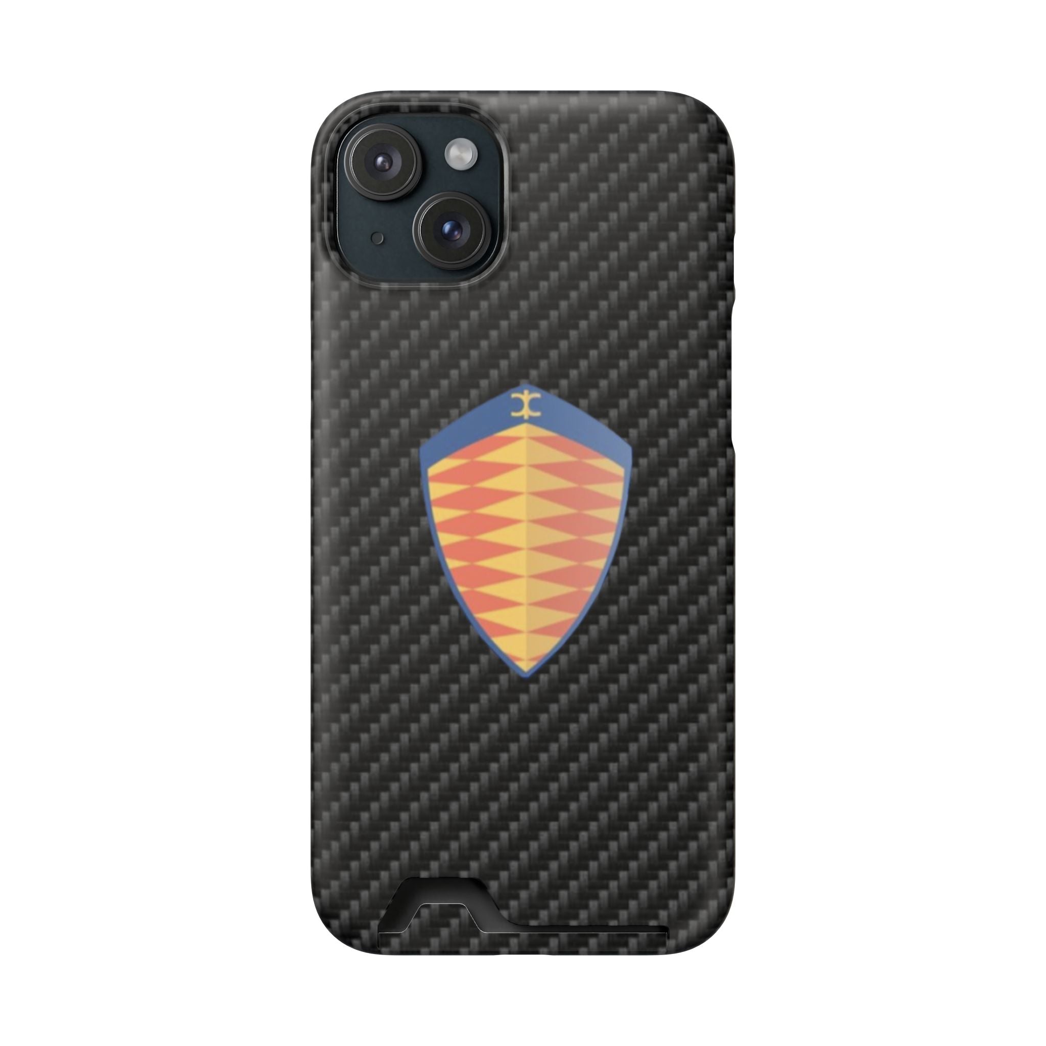 Carbon Fiber Card Holder Phone Case — Geometric Shield Design